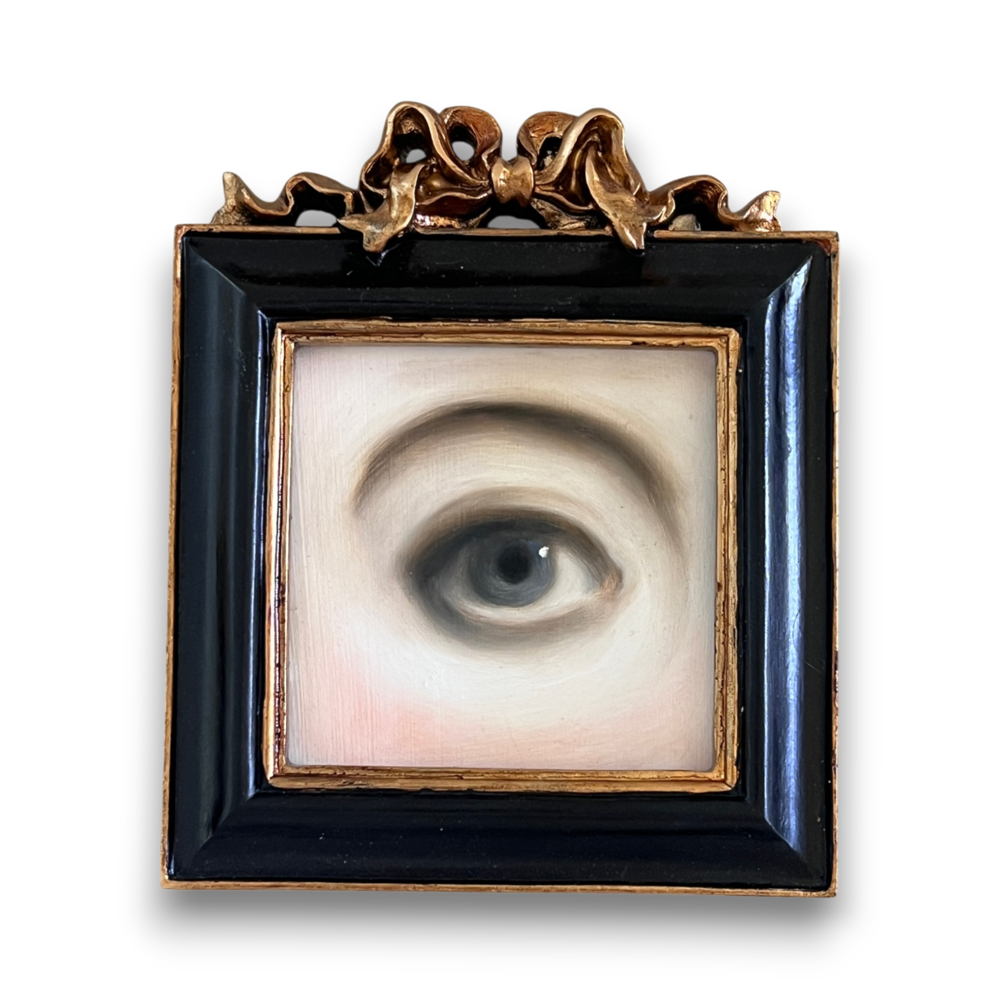No. 3720 Lover's Eye Painting in a Black & Gold Bow Frame