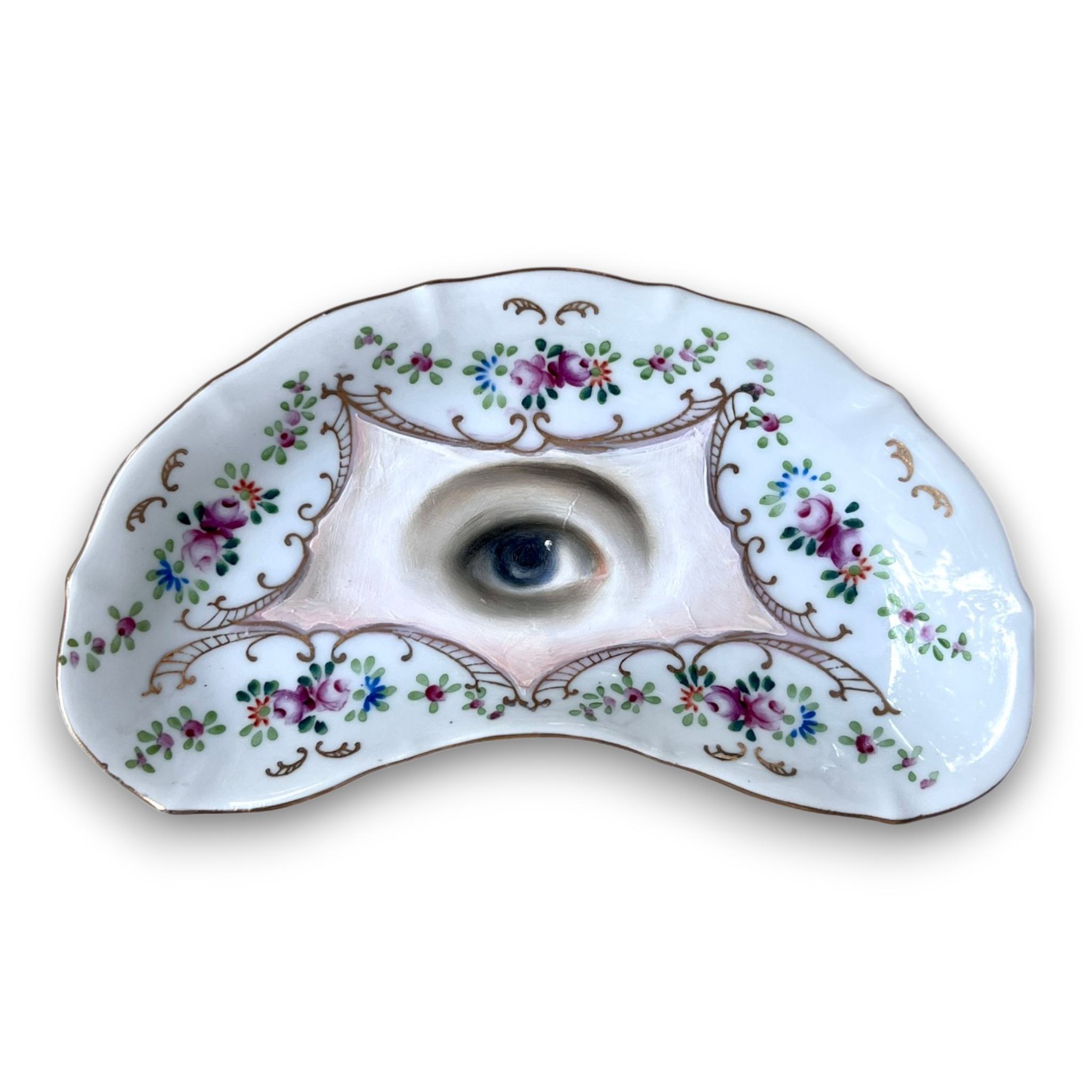 No. 3735 Lover's Eye Painting on a Pale Blue Crescent Dish