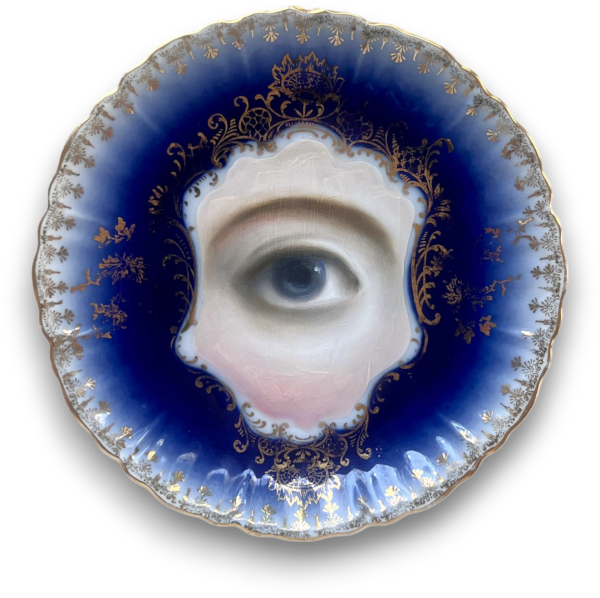 No. 3774 Lover’s Eye Painting on a Cobalt Blue Plate