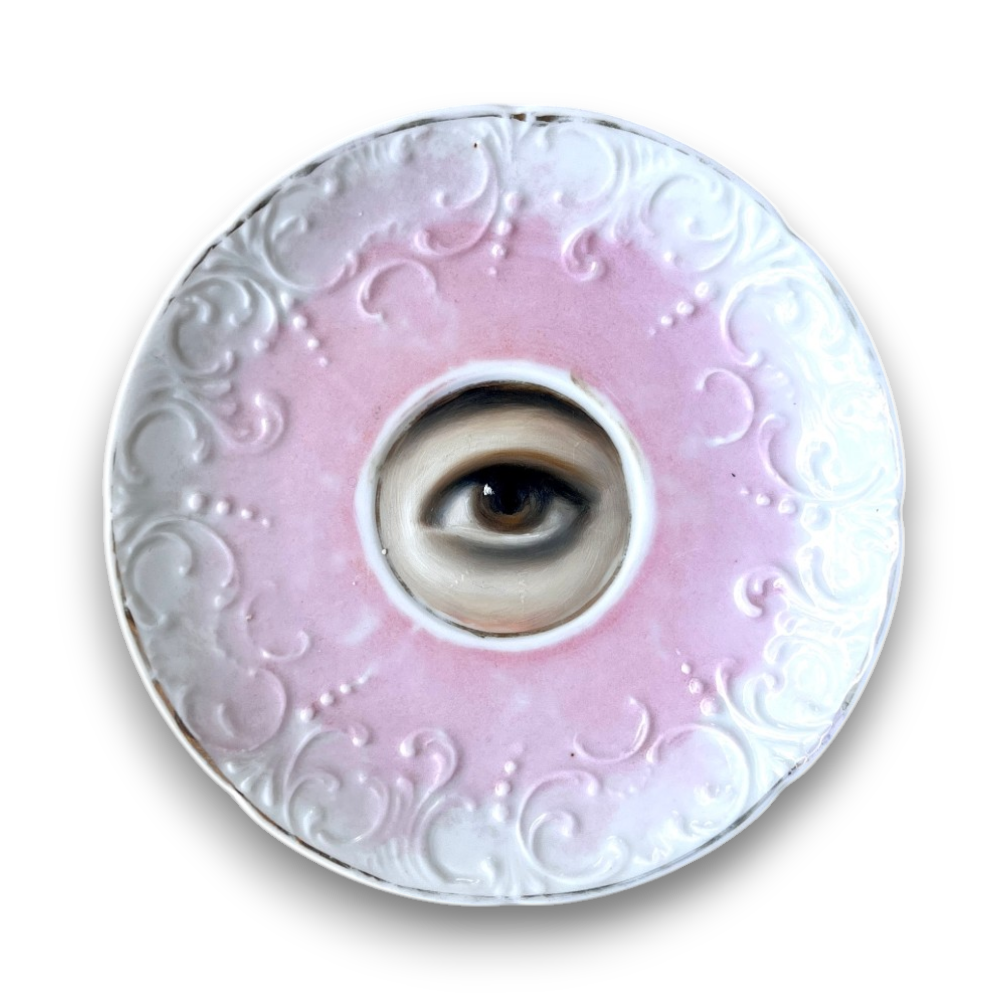 No. 3778 Lover’s Eye Painting on a Pale Pink Victorian Plate