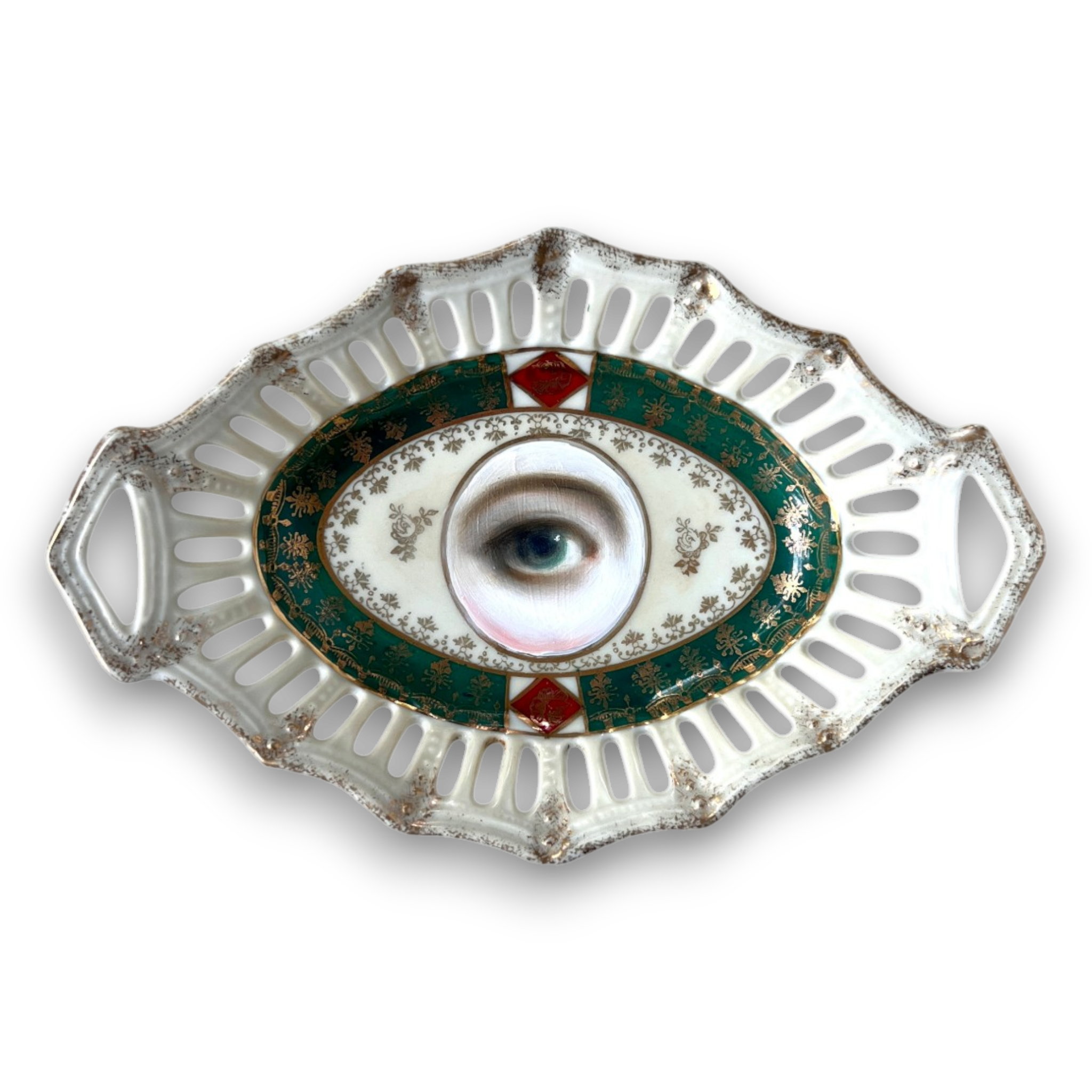 No. 3789 Lover’s Eye Painting on an Emerald Green Dish
