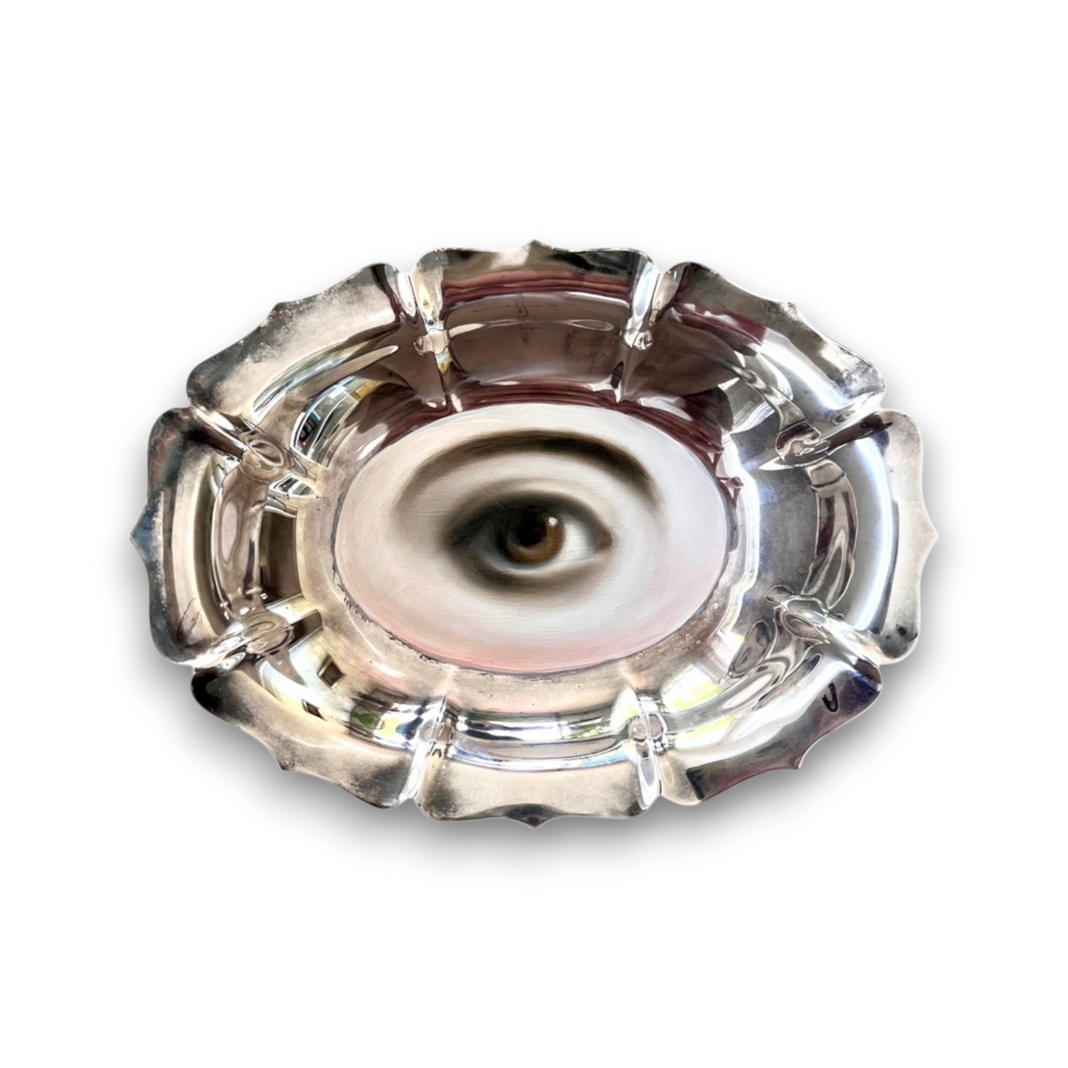 No. 3809 Lover’s Eye Painting on a Pointed Petal Silverplate Dish