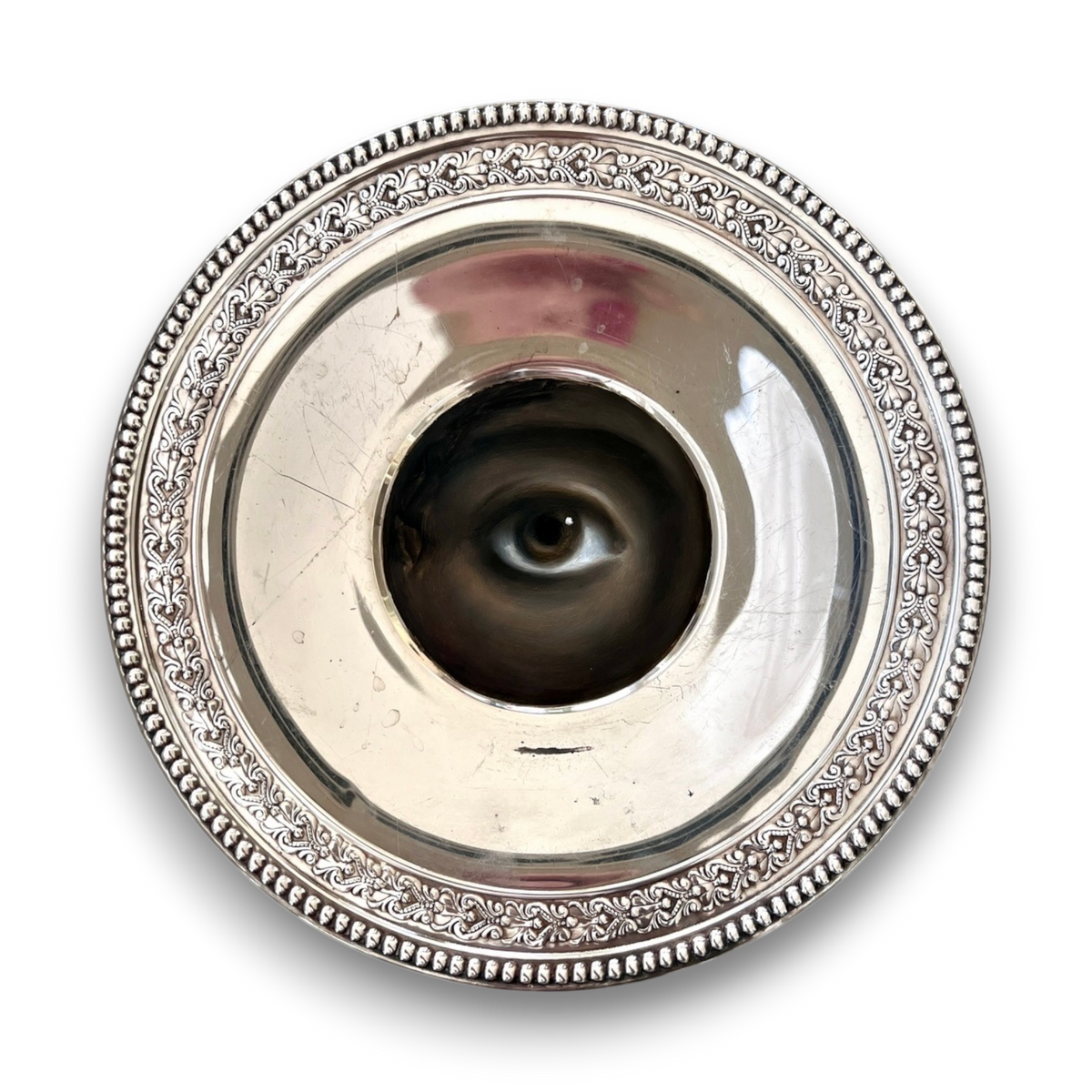 No. 3812 Lover’s Eye Painting on a Beaded Silverplate Dish