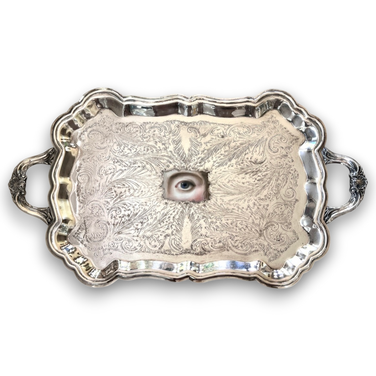 No. 3820 Lover’s Eye Painting on an Engraved Foliate Tray with Handles