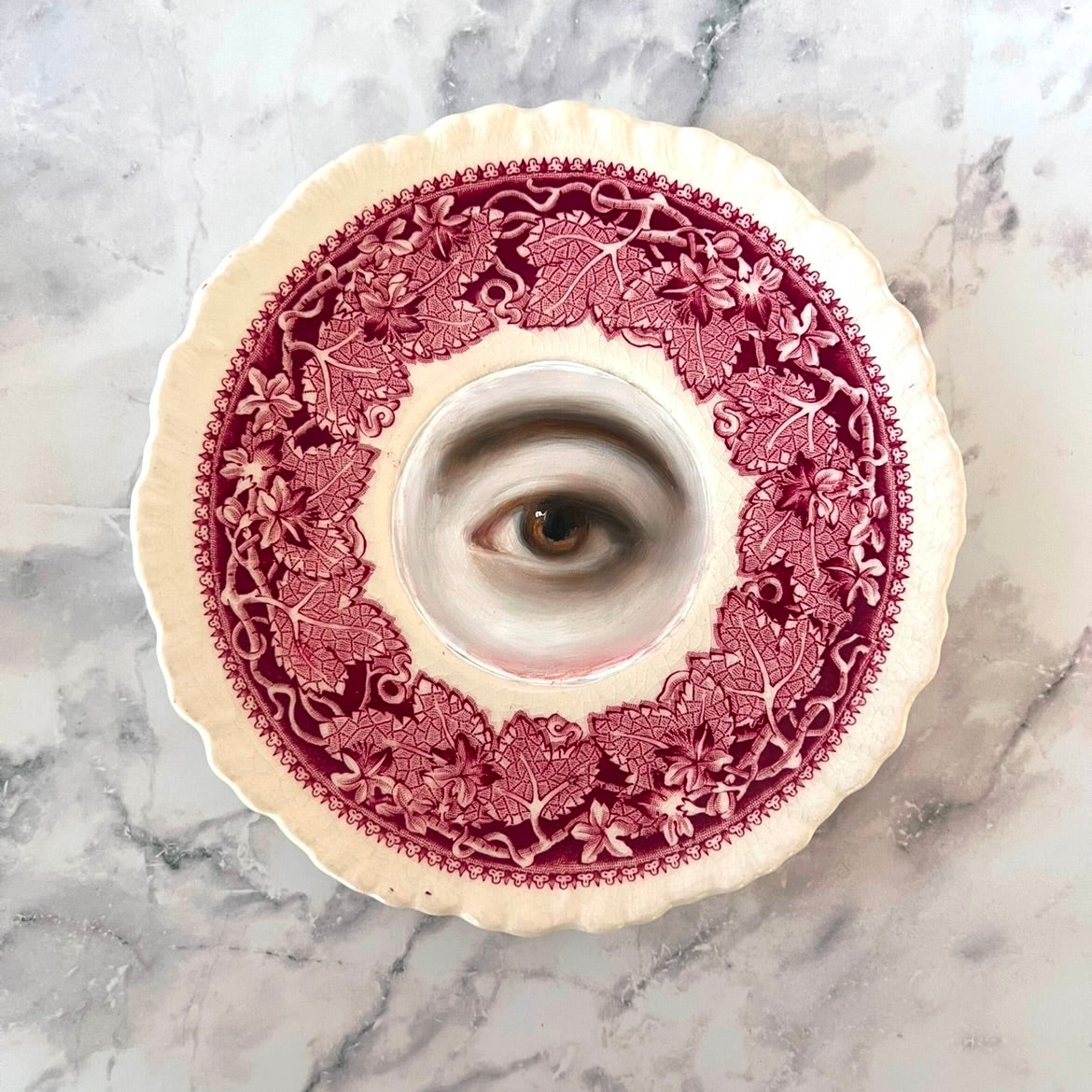 No. 2874 Lover's Eye Painting on an English Red Ivy Transferware Plate