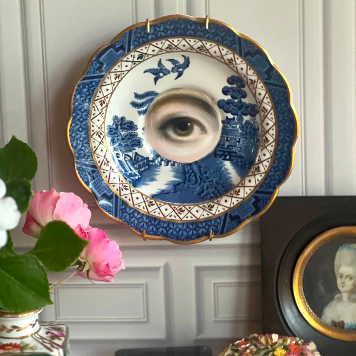 No. 2860 Lover's Eye Painting on an English Real Old Willow Plate