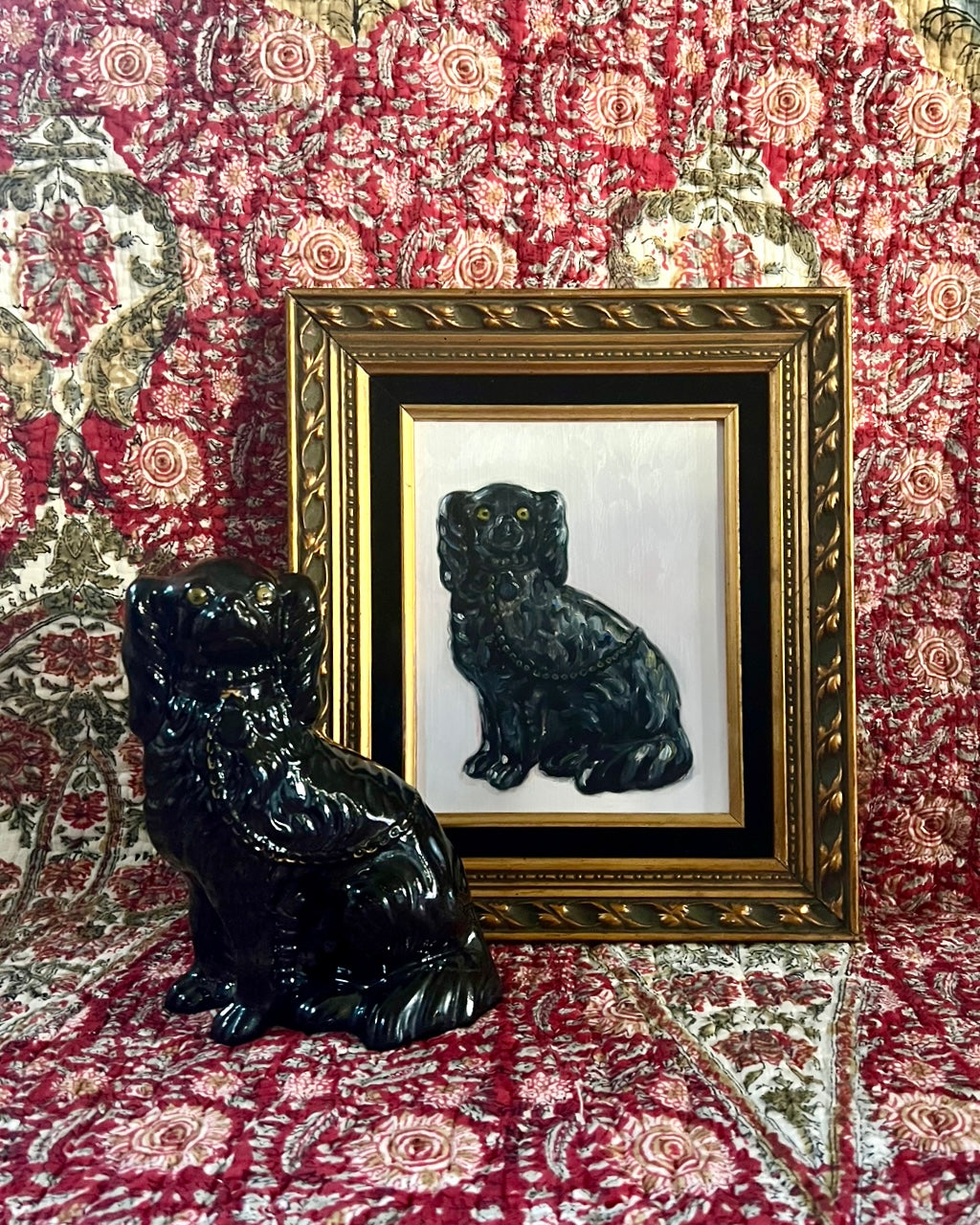 Pearl the Black Jackfield Staffordshire Dog Portrait