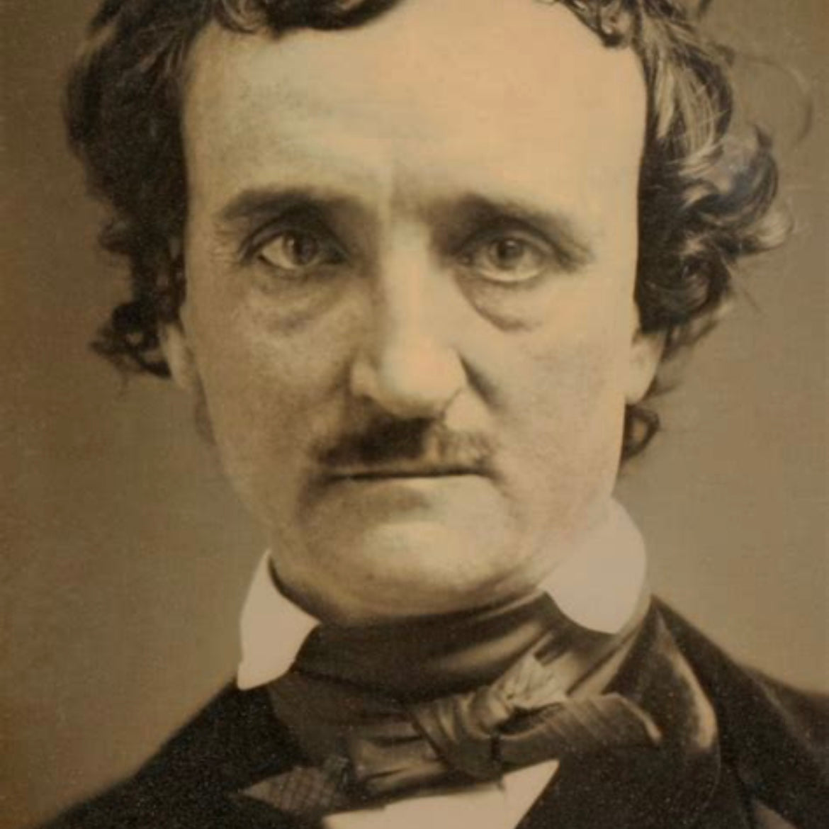No. 2907 Lover's Eye Painting of Edgar Allan Poe on a Black, Silver, & Gold Plate