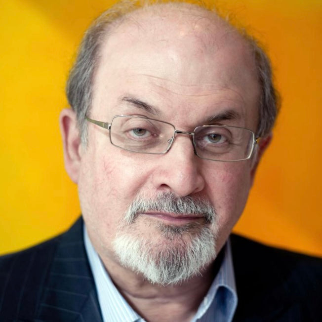 No. 2908 Lover's Eye Painting of Salman Rushdie on a Black, Silver, & Gold Plate