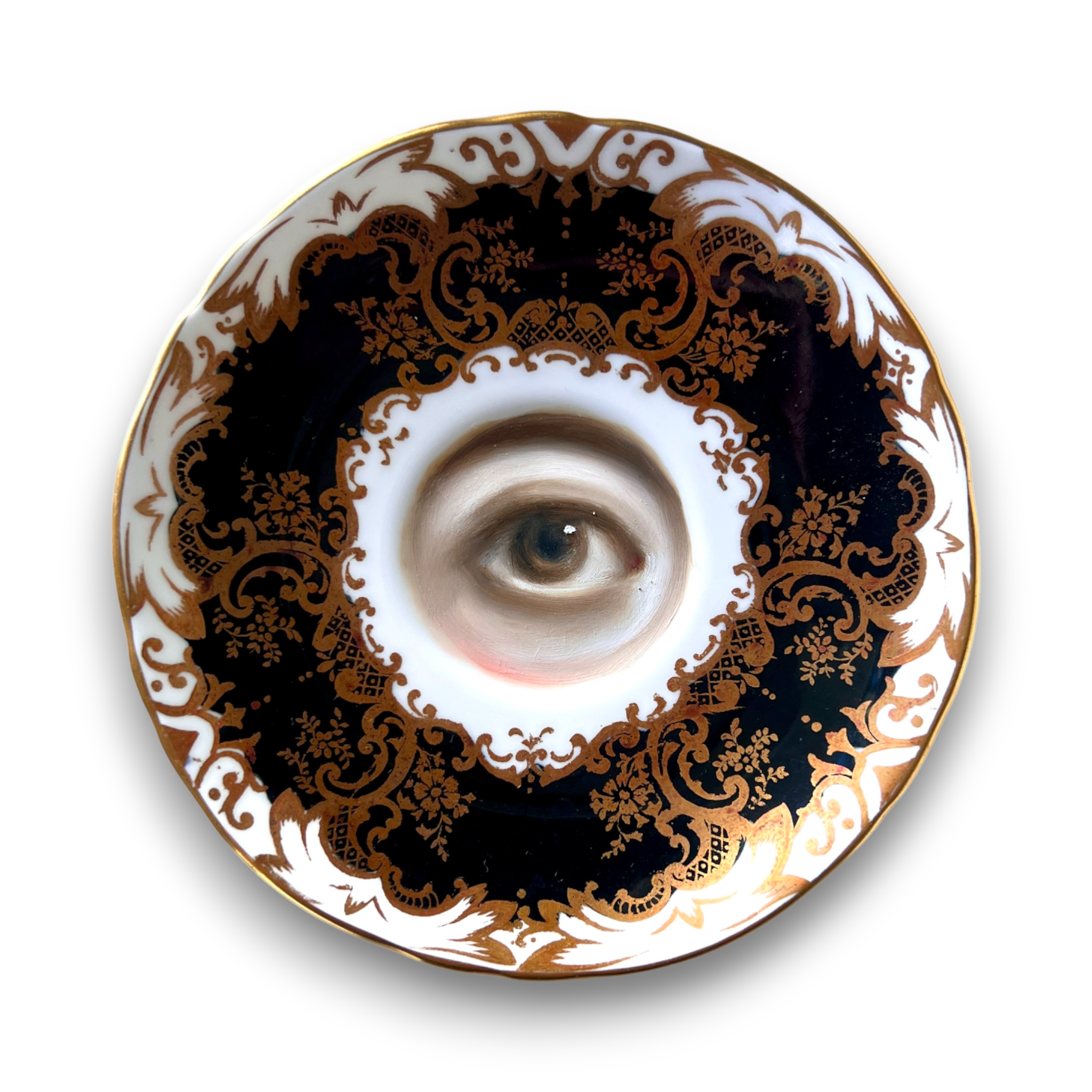 No. 3103 Lover's Eye Painting on a n English Black & Gold Plate