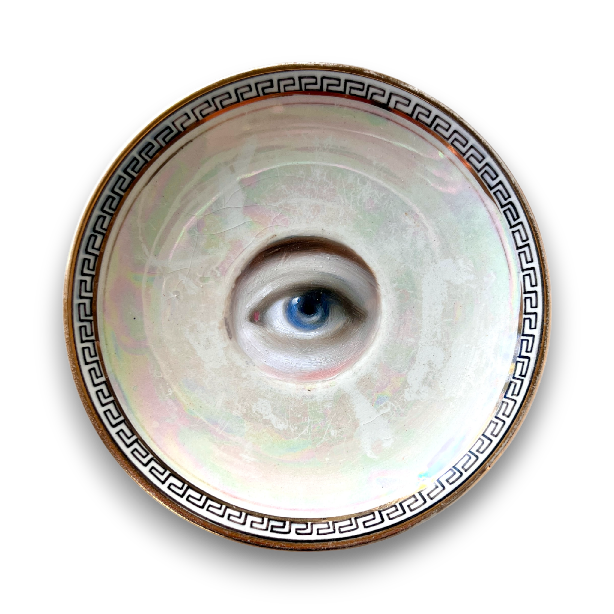 No. 3115 Lover's Eye Painting on an Pearlized Greek Key Plate