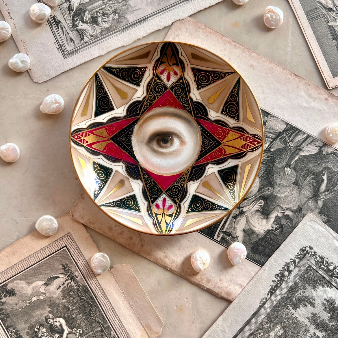 No. 3101 Lover's Eye Painting on an Art Deco Plate