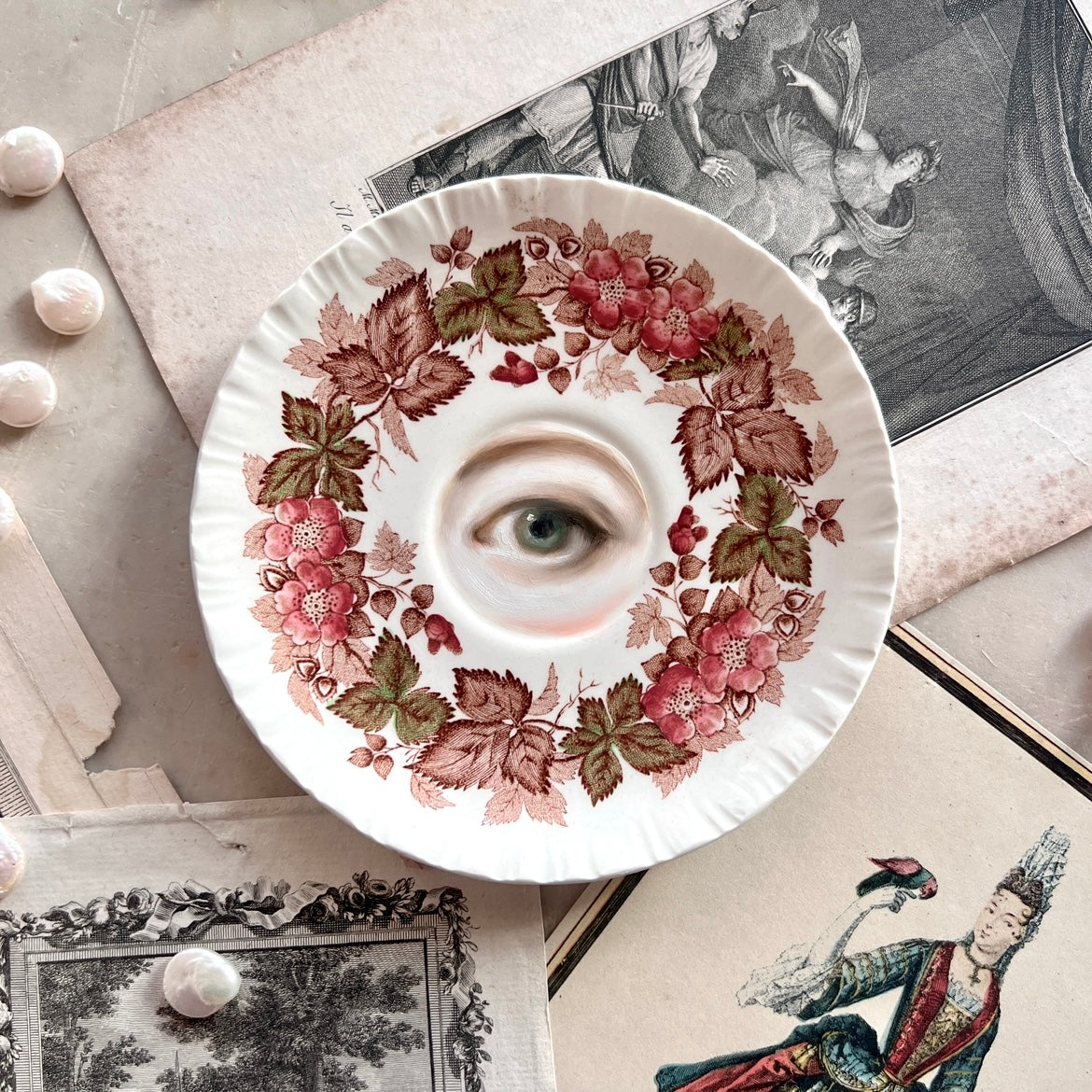 No. 3108 Lover's Eye Painting on a Wedgwood Wildbriar Plate