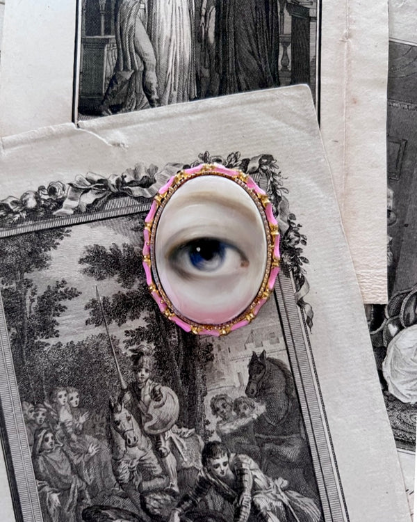 New! - "Cecilia" - Lover's Eye Porcelain Brooch with Pink Border