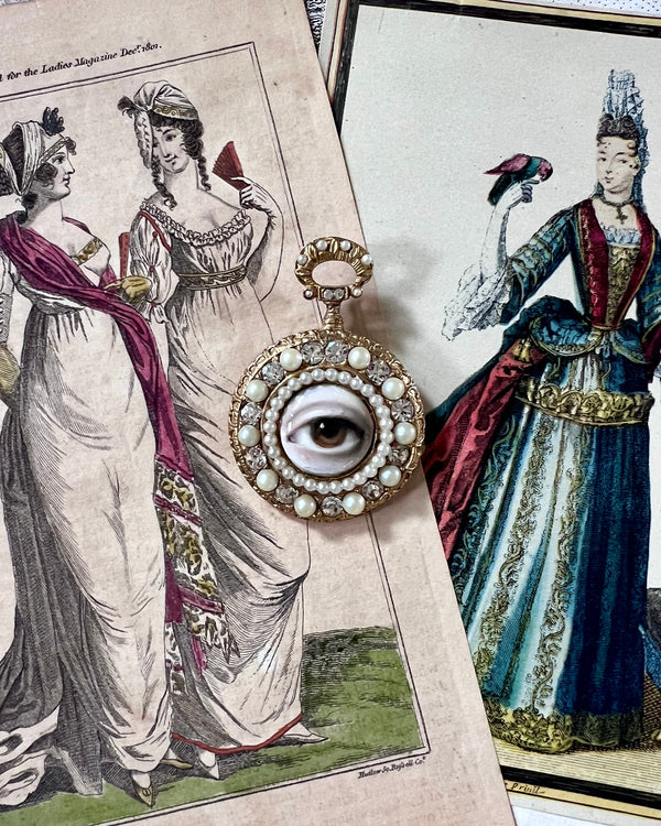 New! - "Penelope" - Lover's Eye French Limoges Pocket Watch Convertible Brooch/Pendant