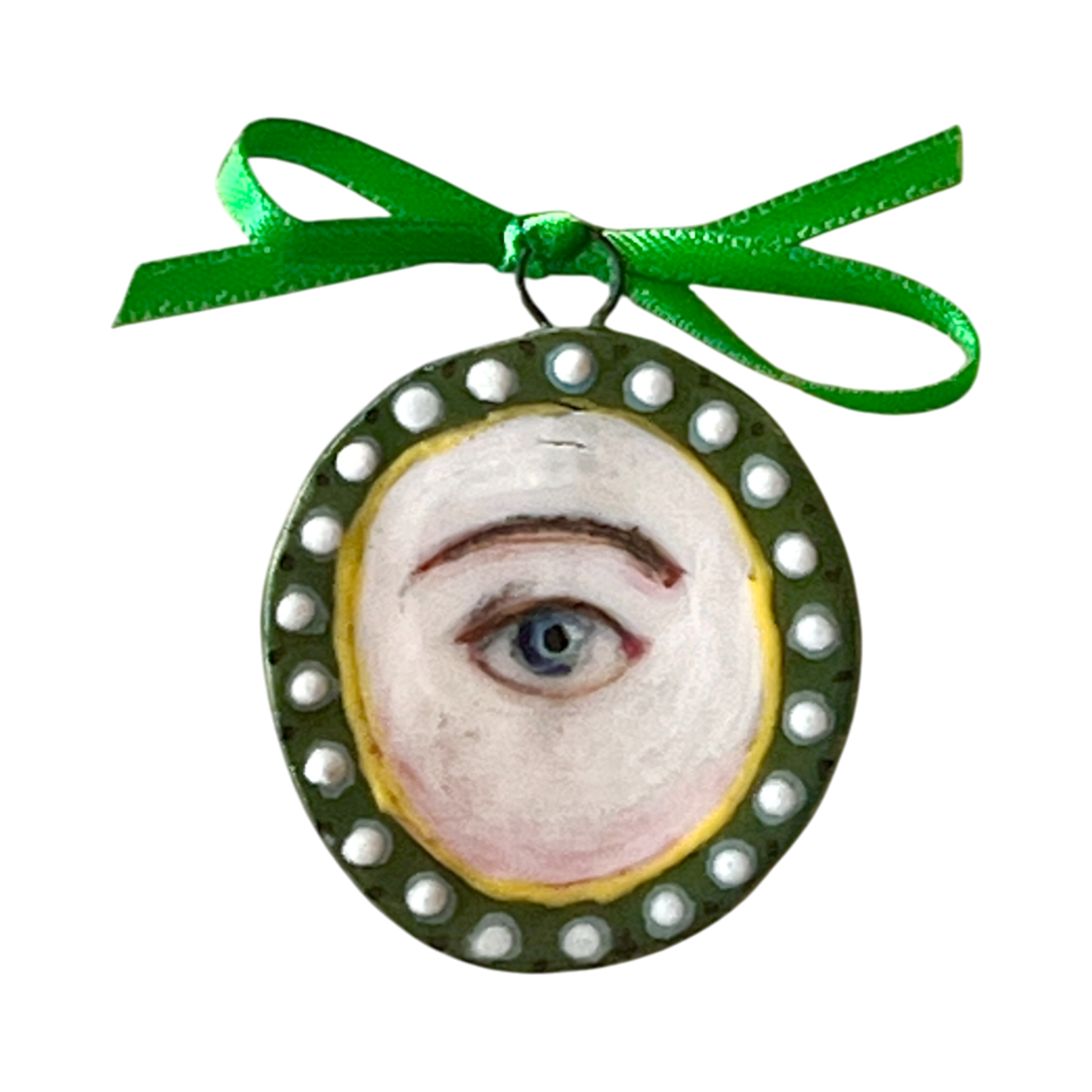 No. 269 Lover's Eye Charm - Green & Pearls