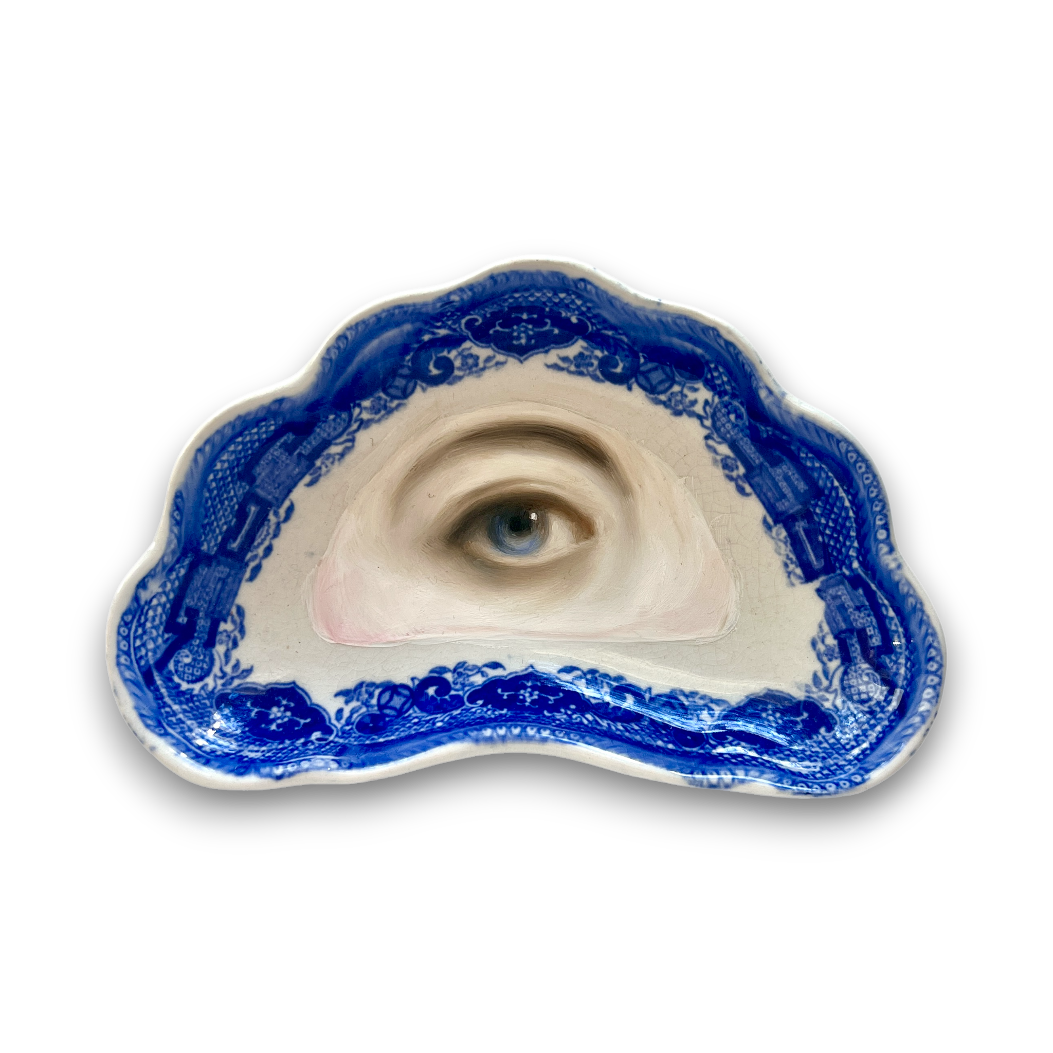 No. 3144 Lover's Eye Painting on an English Blue Chinoiserie Fan