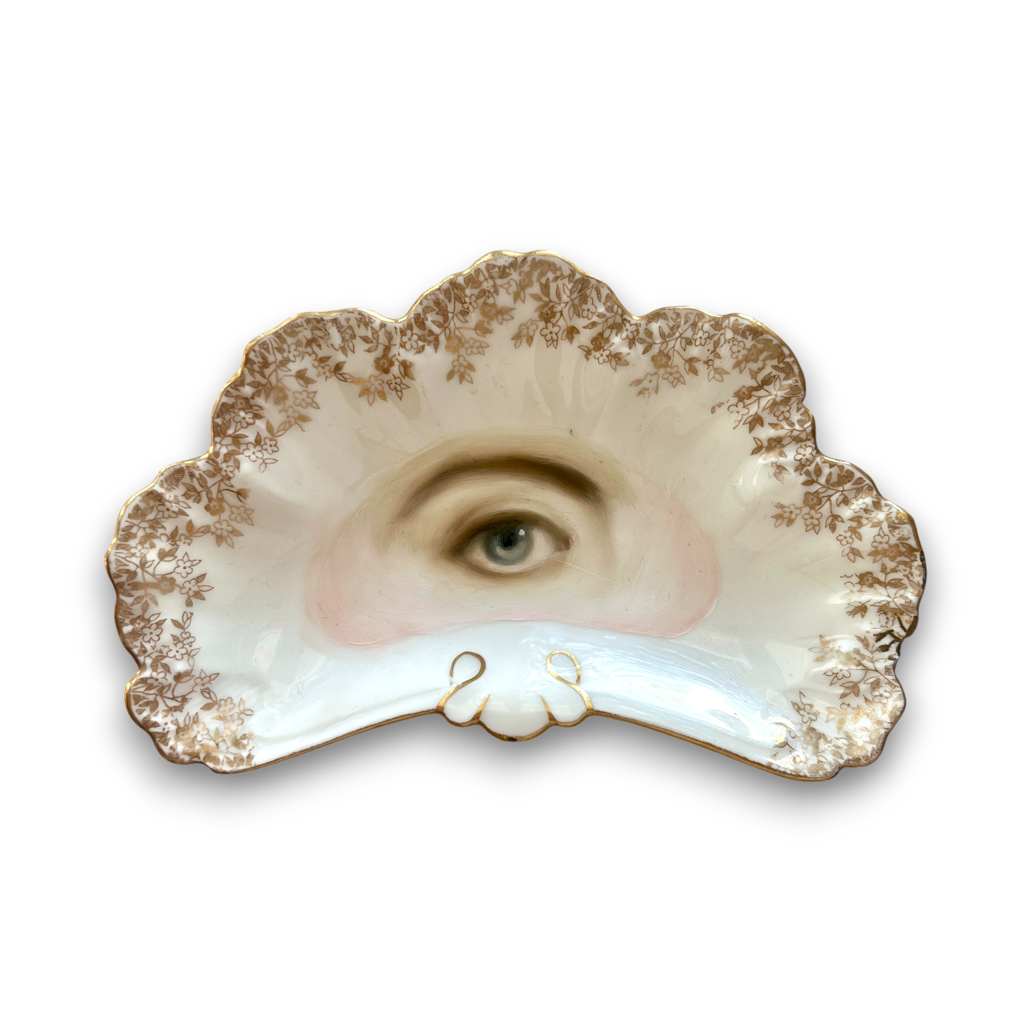 No. 3140 Lover's Eye Painting on a French Limoges Gilt-Edged Fan Plate