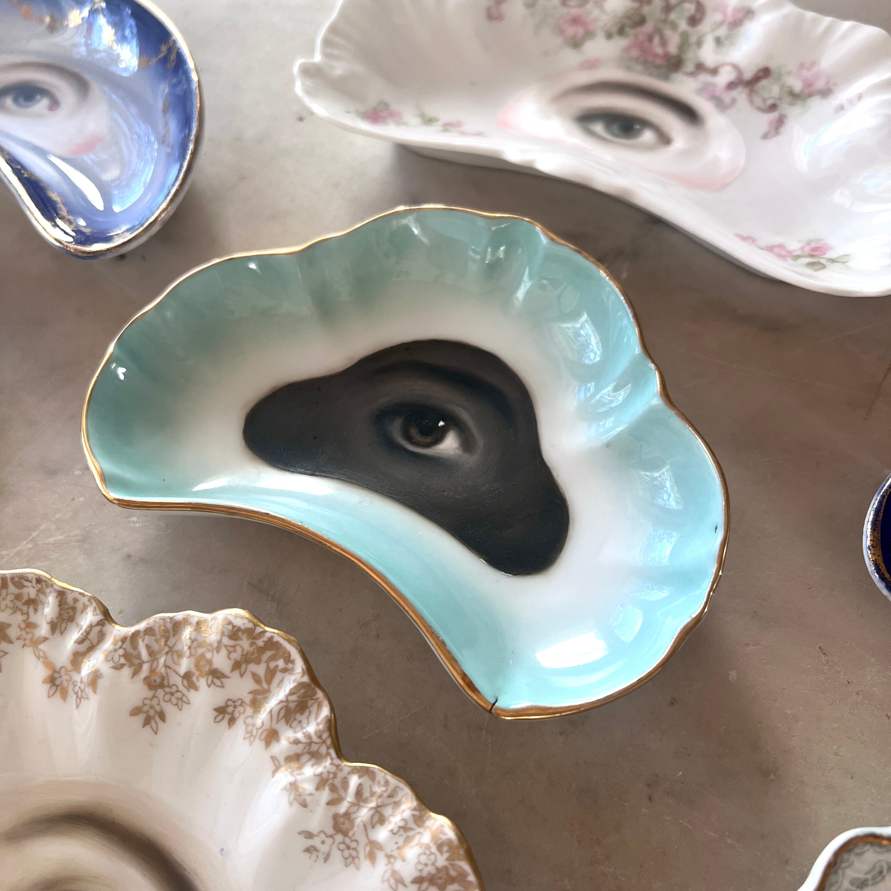 No. 3136 Lover's Eye Painting on a French Limoges Trefoil Plate