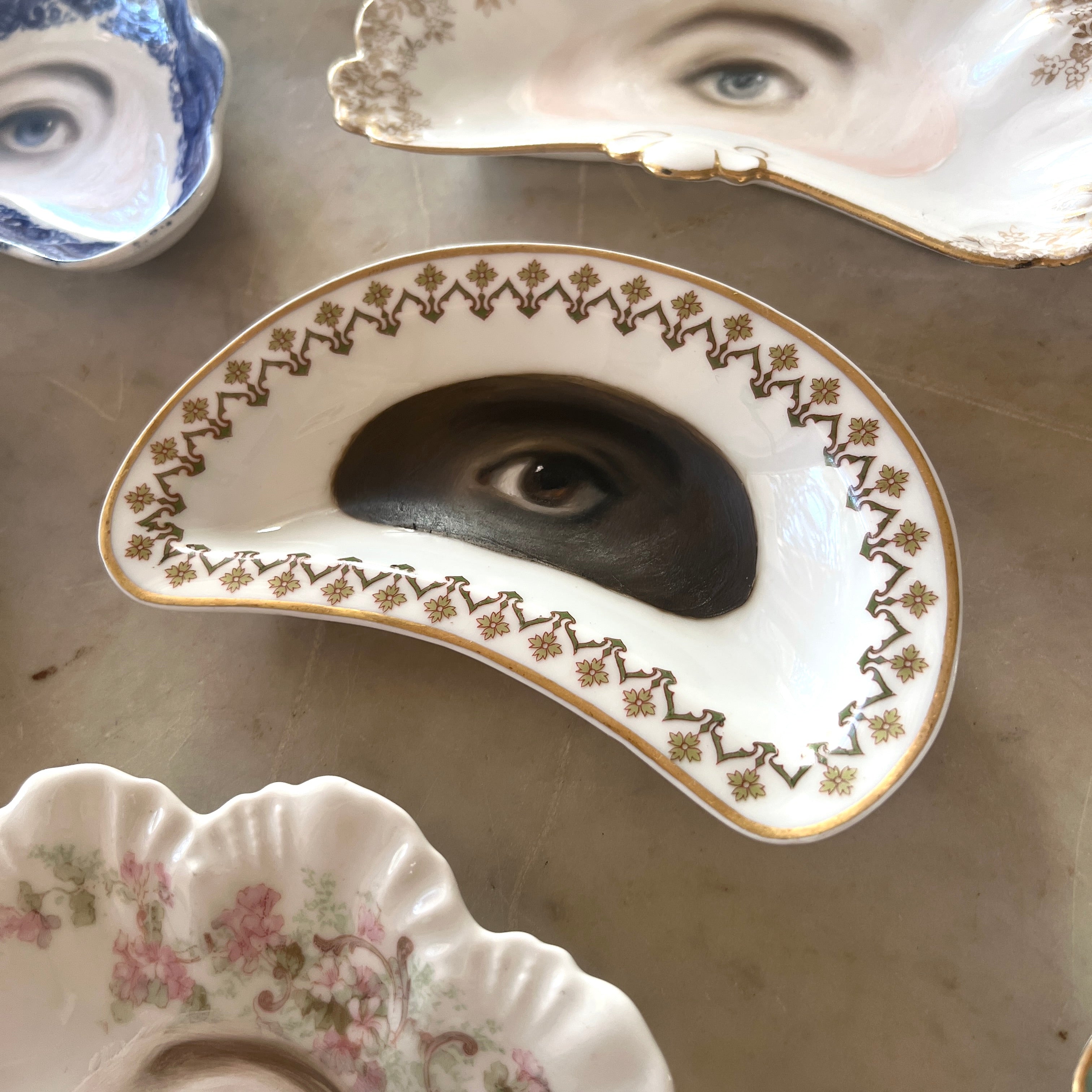 No. 3133 Lover's Eye Painting on a French Limoges Crescent Plate