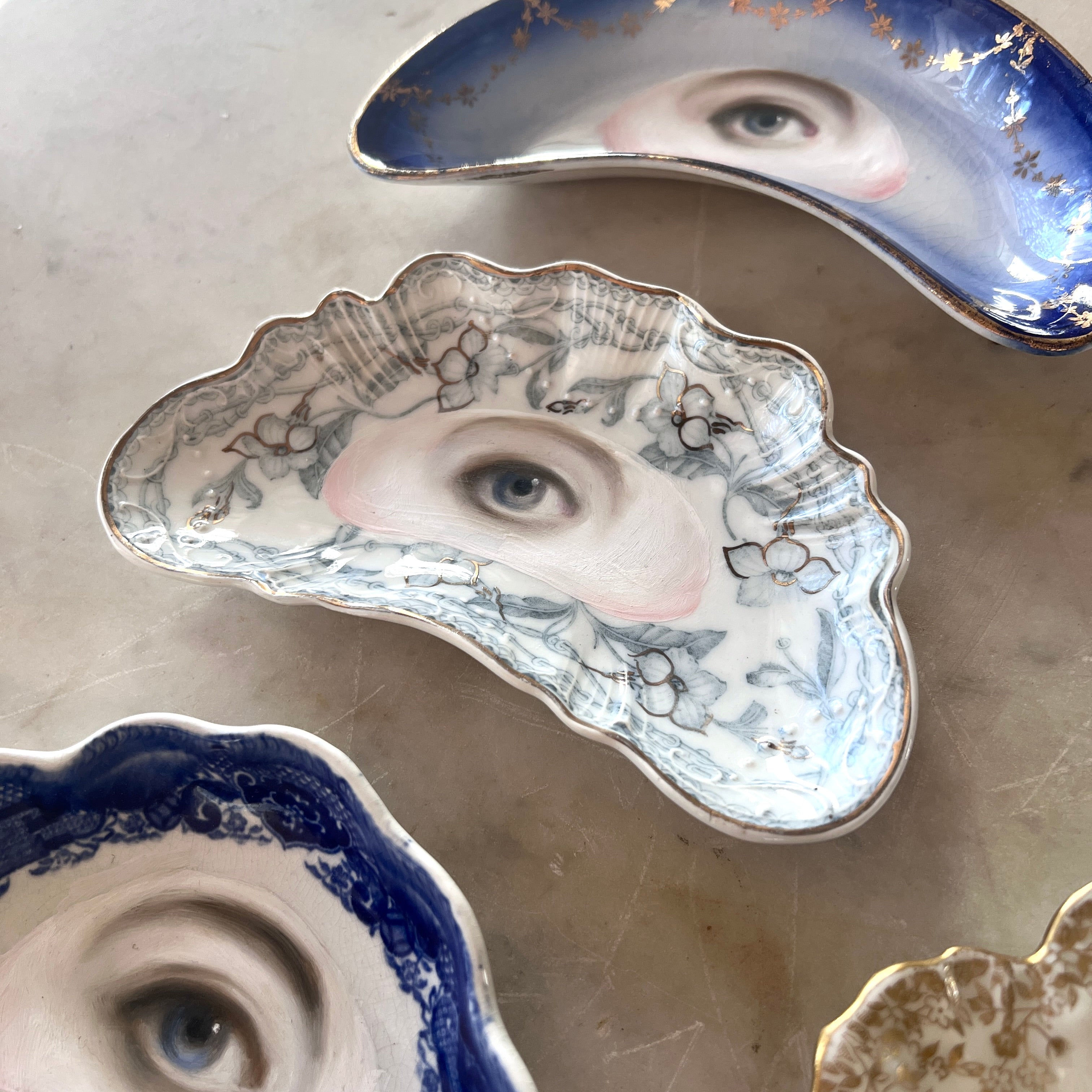 No. 3141 Lover's Eye Painting on an English "Lothair" Crescent Plate