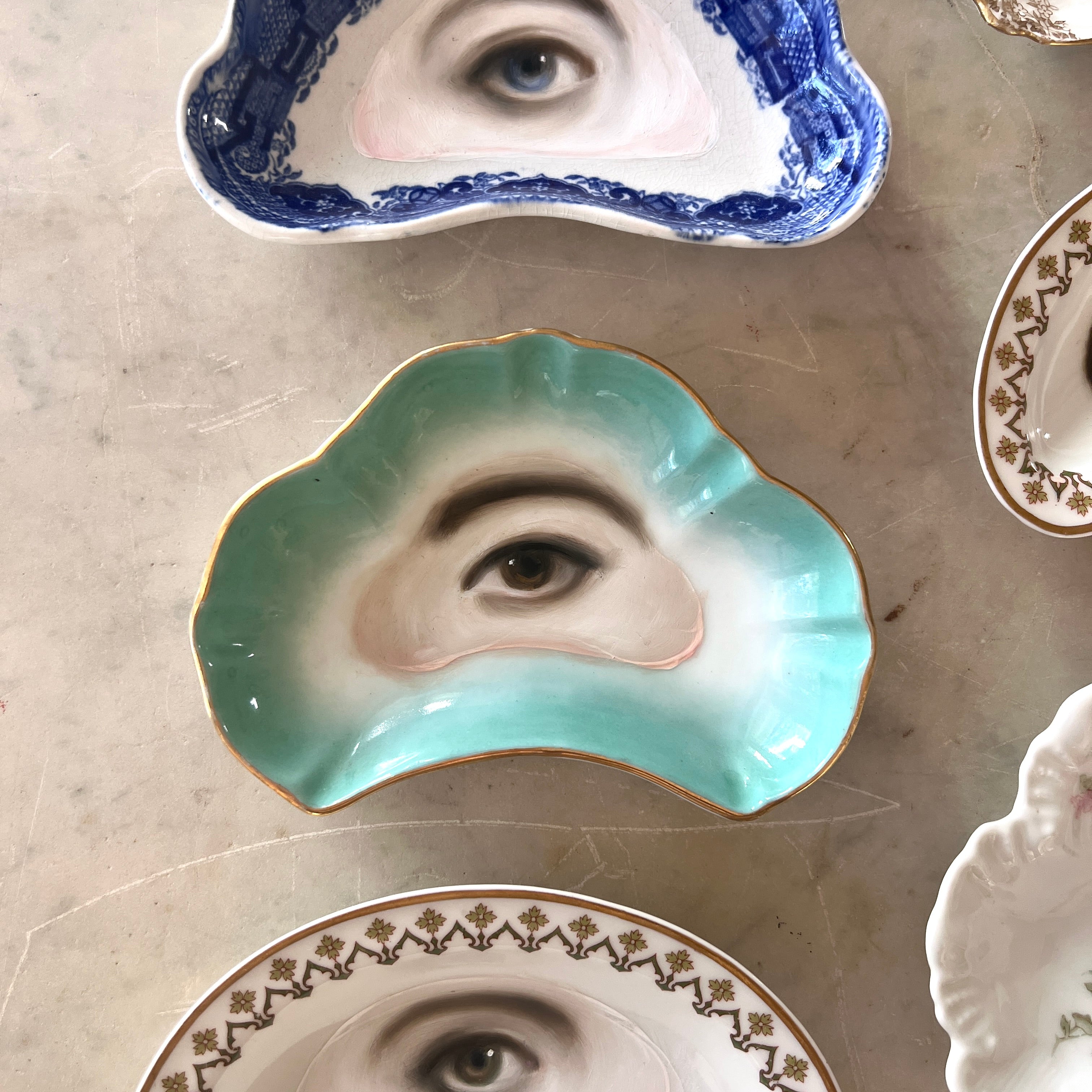 No. 3135 Lover's Eye Painting on a French Limoges Trefoil Plate