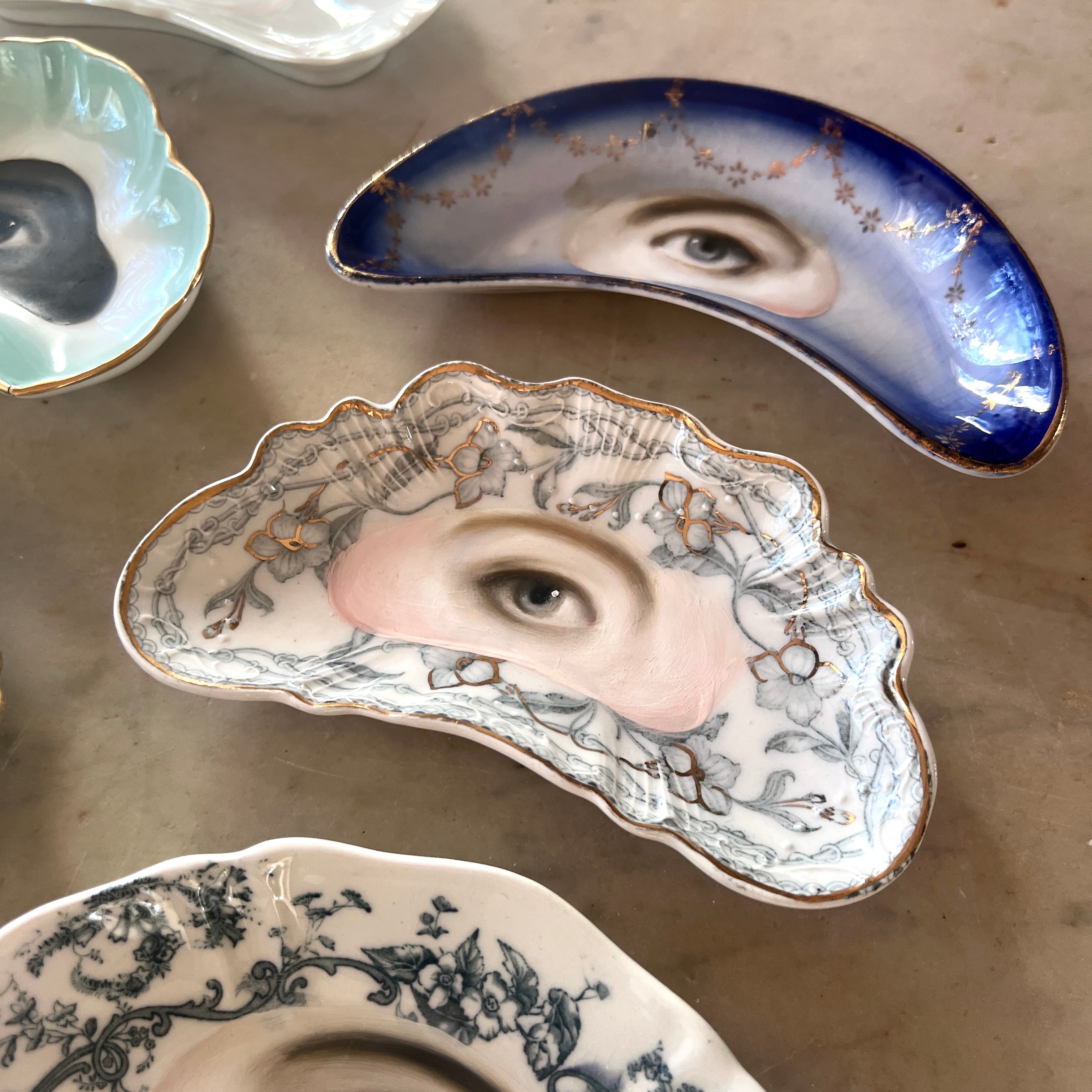 No. 3142 Lover's Eye Painting on an English "Lothair" Crescent Plate