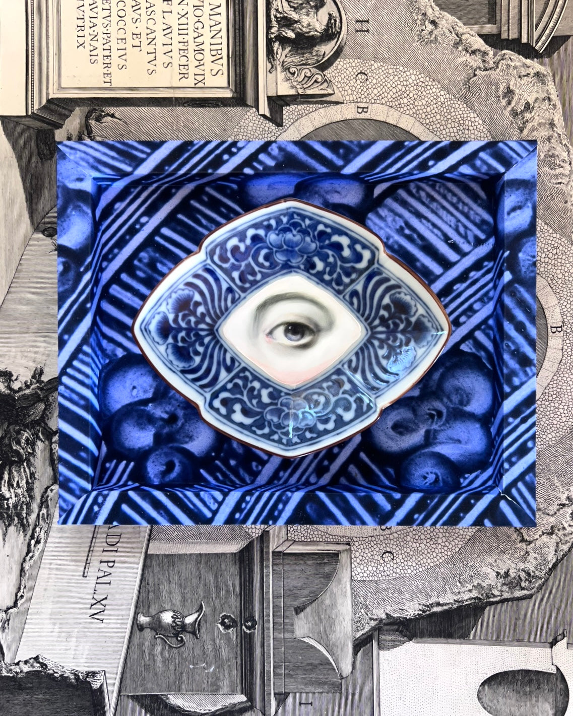 Frame No. 10 - Dominoterie Sgraffito Bleu (10"x8" for plates up to 5.5"-7.5")