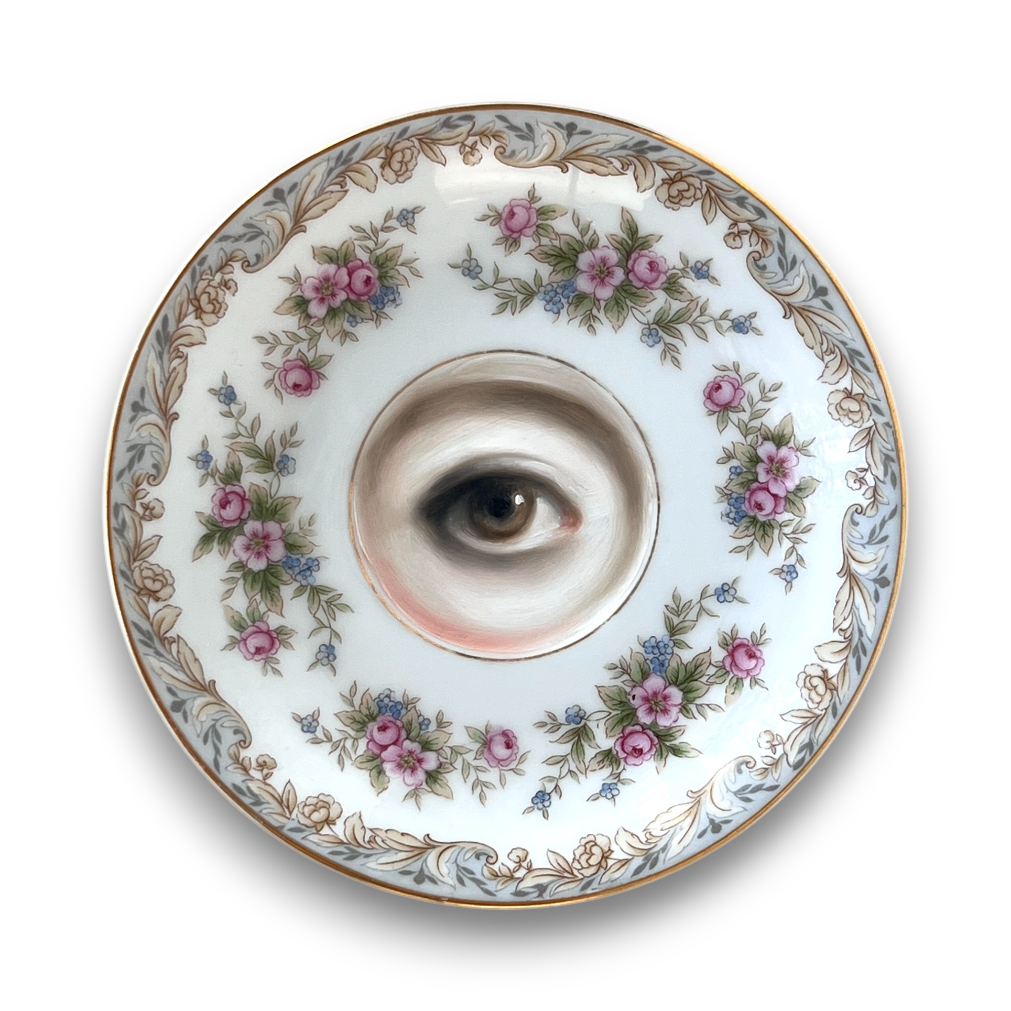 No. 3152 - Lover's Eye Painting on a Floral Plate