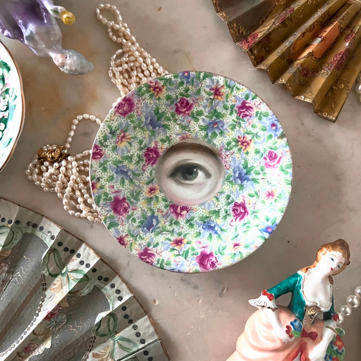 No. 2960 Lover's Eye Painting on an English Chintz Botanical Plate