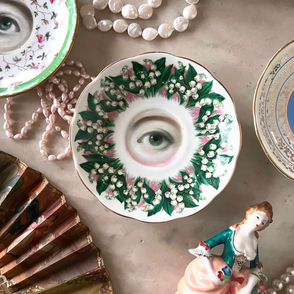 No. 2973 Lover's Eye Painting on an English Lilies-of-the-Valley Plate
