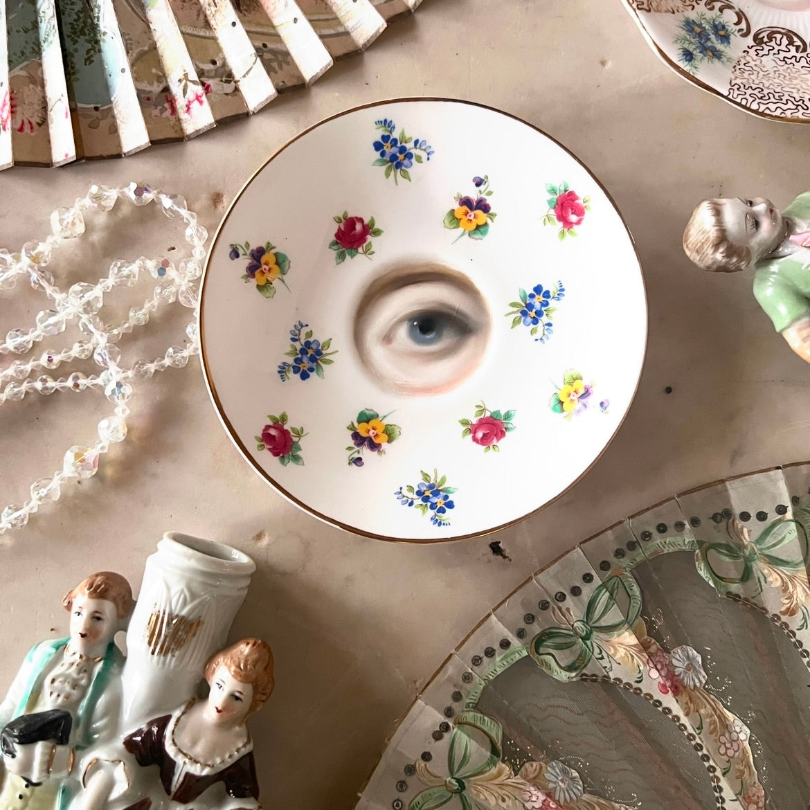 No. 2969 Lover's Eye Painting on an English Floral Sprig Plate