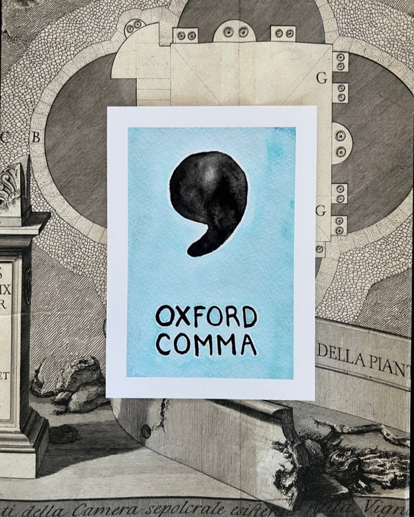 Last One! - Mini Oxford Comma Giclée Art Print in Aquamarine & Charcoal (3.25"x5")