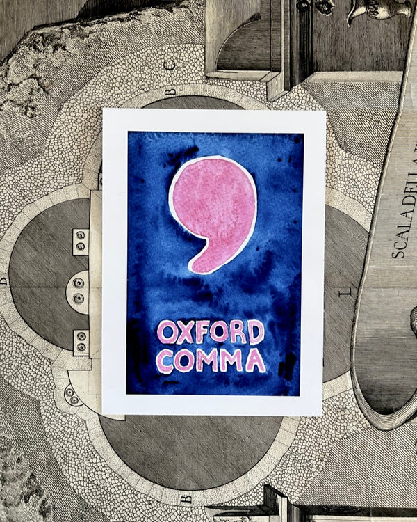 Last One! - Larger Oxford Comma Giclée Art Print in Cobalt Blue & Pink (6.75"x10.25")