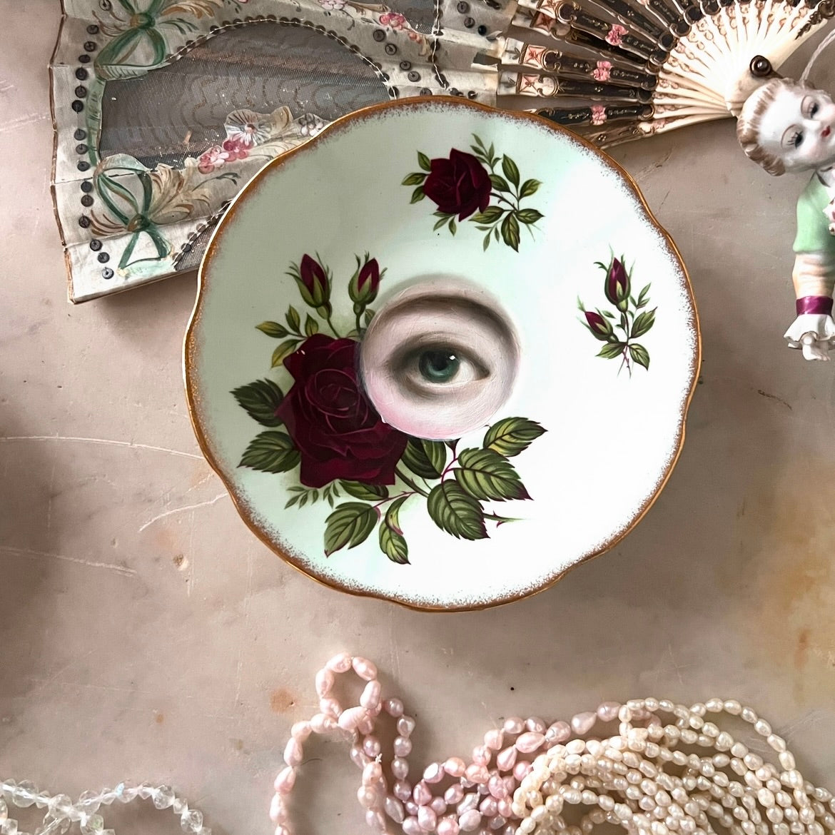 No. 2965 Lover's Eye Painting on an English Rose Plate