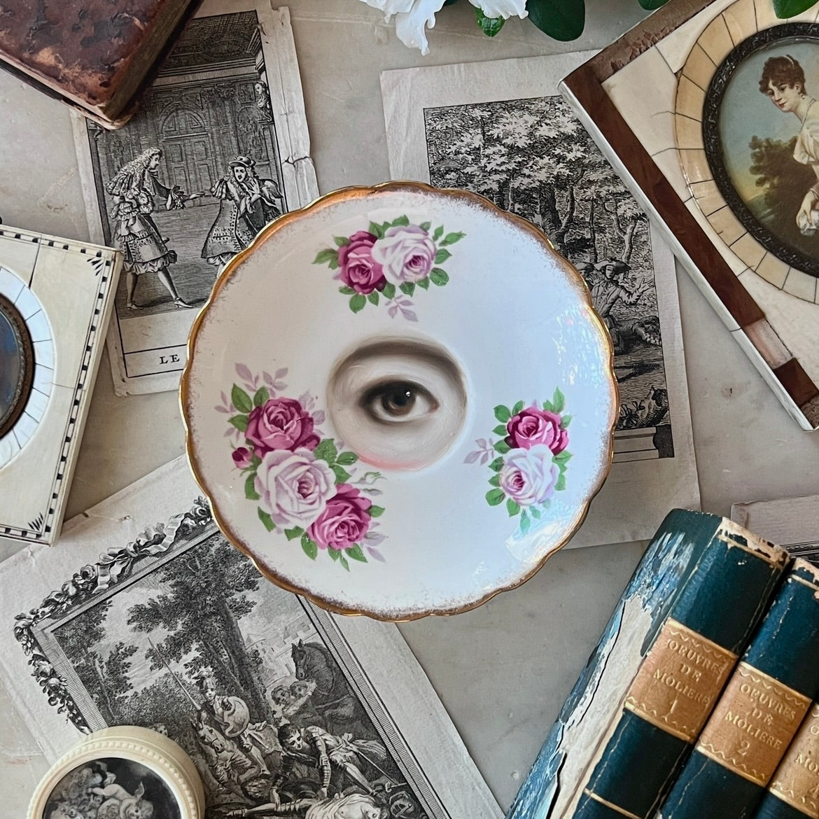 No. 3147 - Lover's Eye Painting on an English Rose Plate