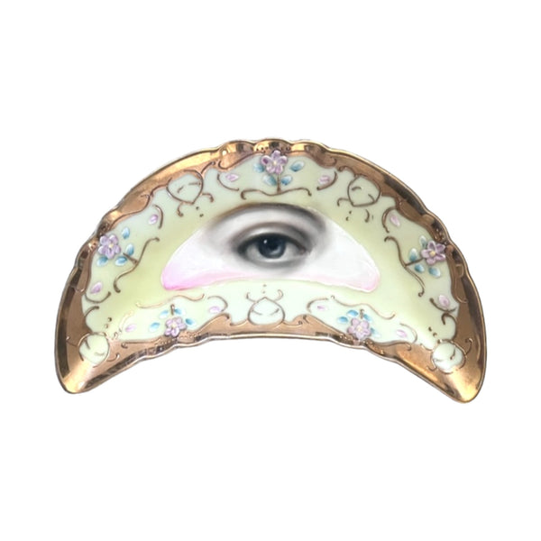 New! - Lover's Eye Painting on a Yellow & Gold Crescent Plate