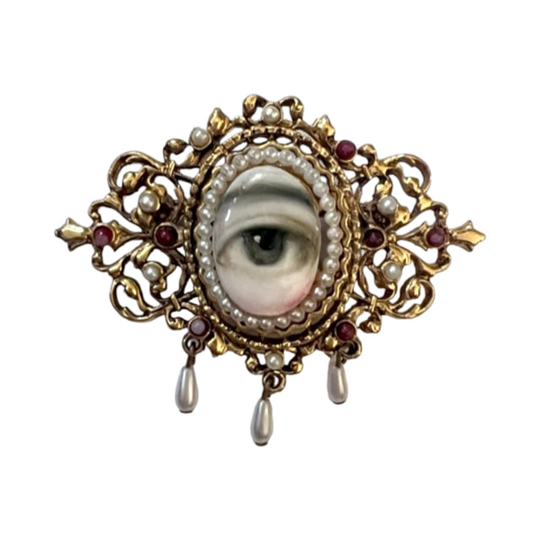 "Iris" - Lover's Eye Gold Faux Pearl Brooch
