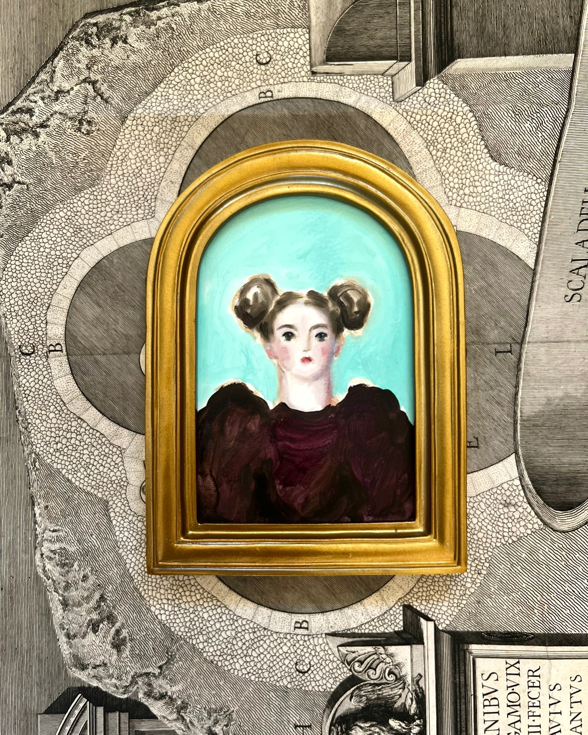 Storybook Portrait of a Lady in a Burgundy Dress