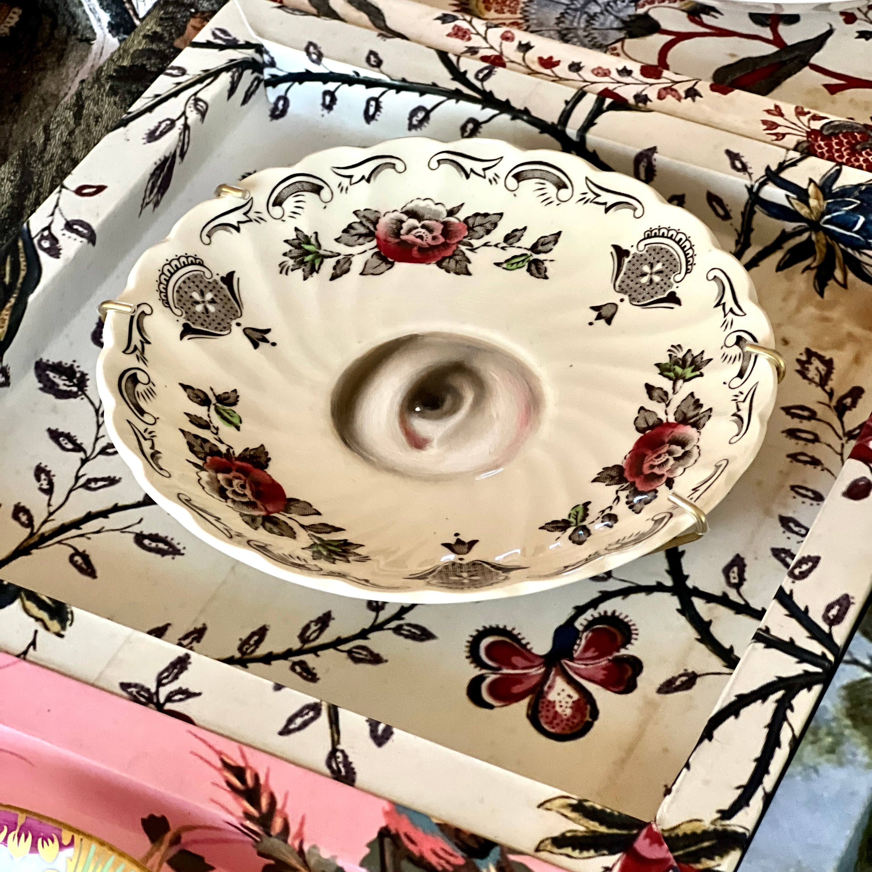 No. 3000 Lover's Eye Painting on an English Staffordshire Plate