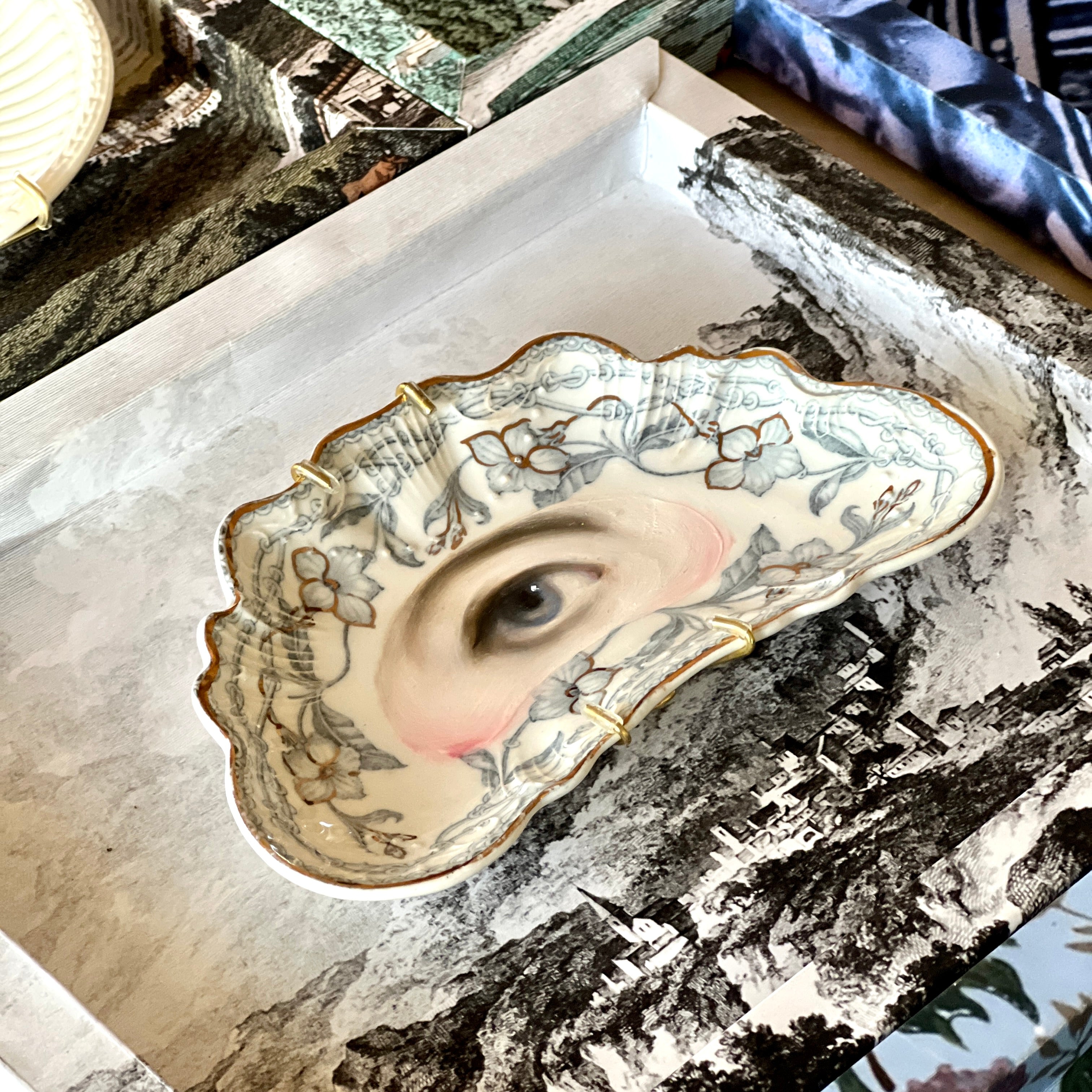 No. 2987 Lover's Eye Painting on an Art Nouveau Fan Plate