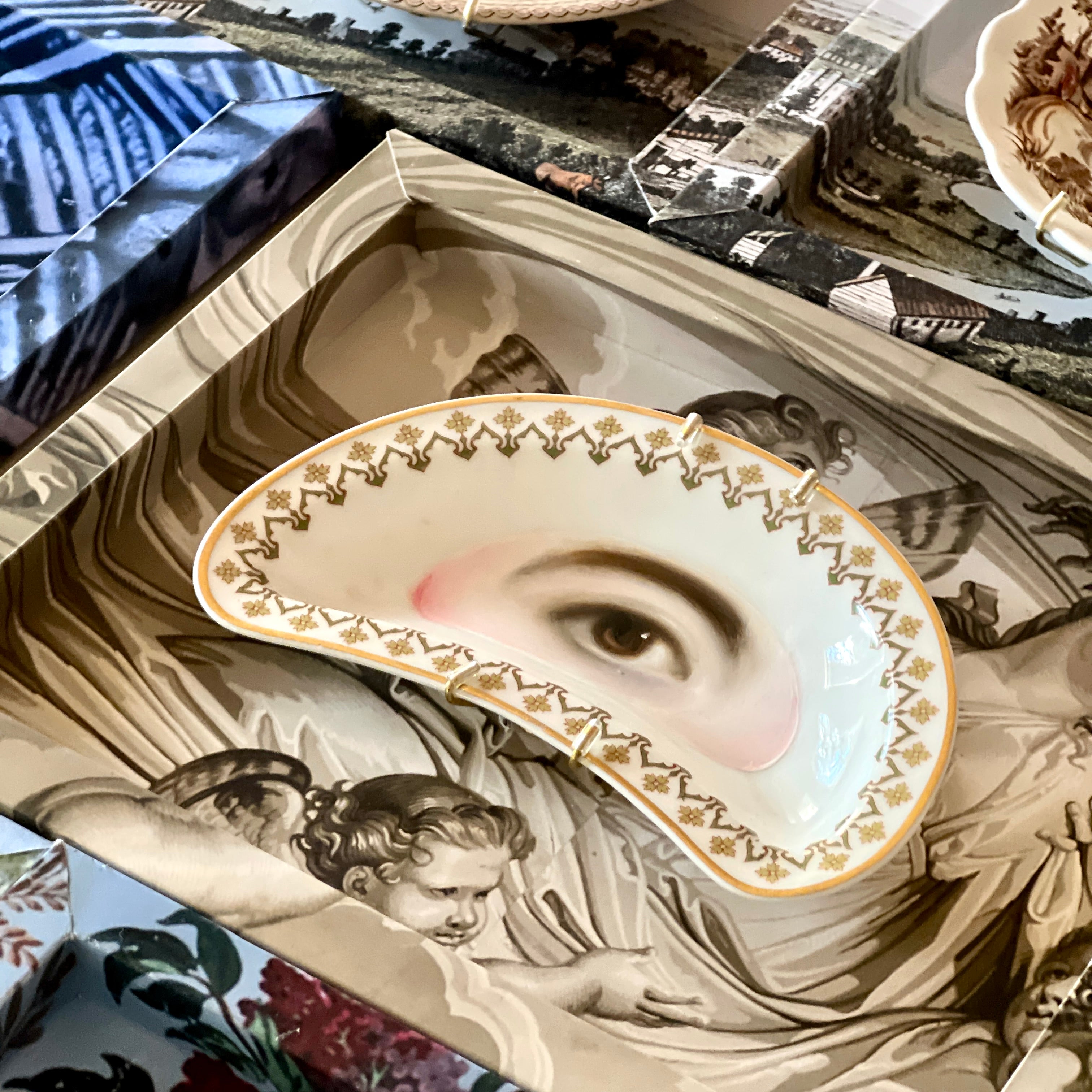 No. 2989 Lover's Eye Painting on a French Limoges Crescent Dish
