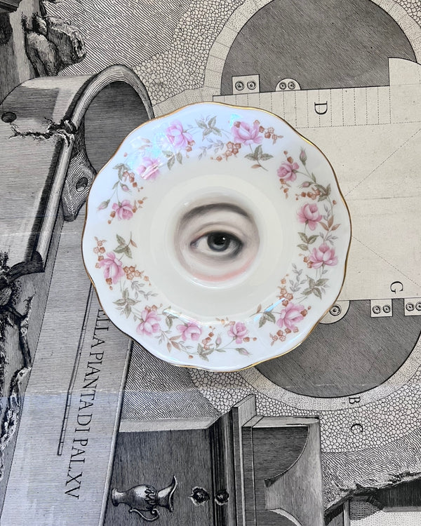 New! - Lover's Eye Painting on an English Pink Roses Plate