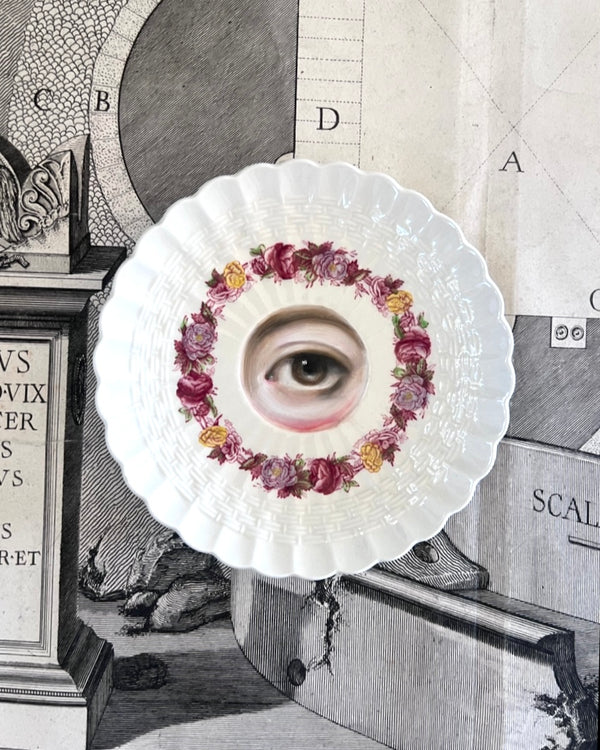 New! - Lover's Eye Painting on an English Spode Rose Briar Plate