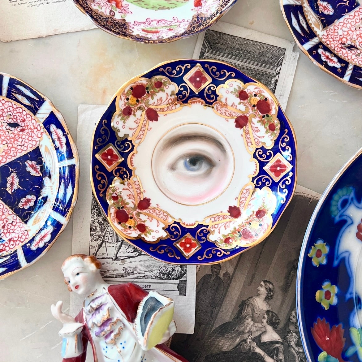 No. 3020 Lover's Eye Painting on an English Imari Plate