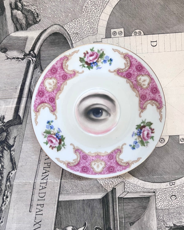 New! - Lover's Eye Painting on a Pink Floral Plate