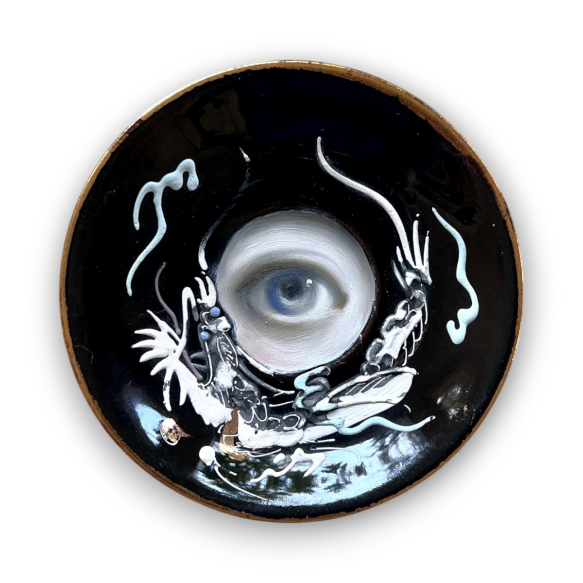 No. 3888 Lover’s Eye Painting on a Mini Black Dragonware Plate