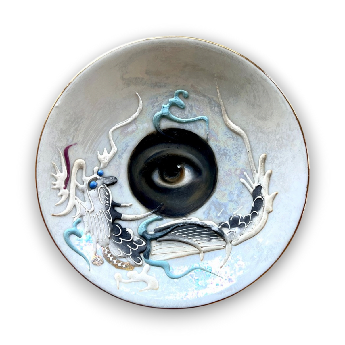 No. 3878 Lover’s Eye Painting on an Iridescent Dragonware Plate