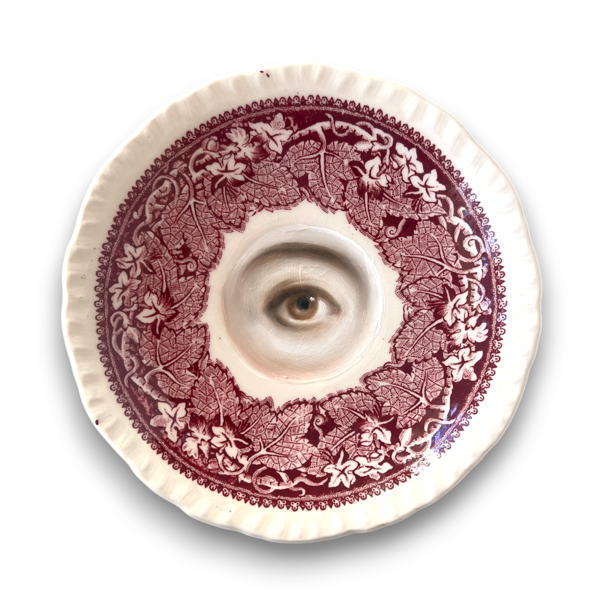 No. 3174 Lover's Eye Painting on an English Red Ivy Transferware Plate