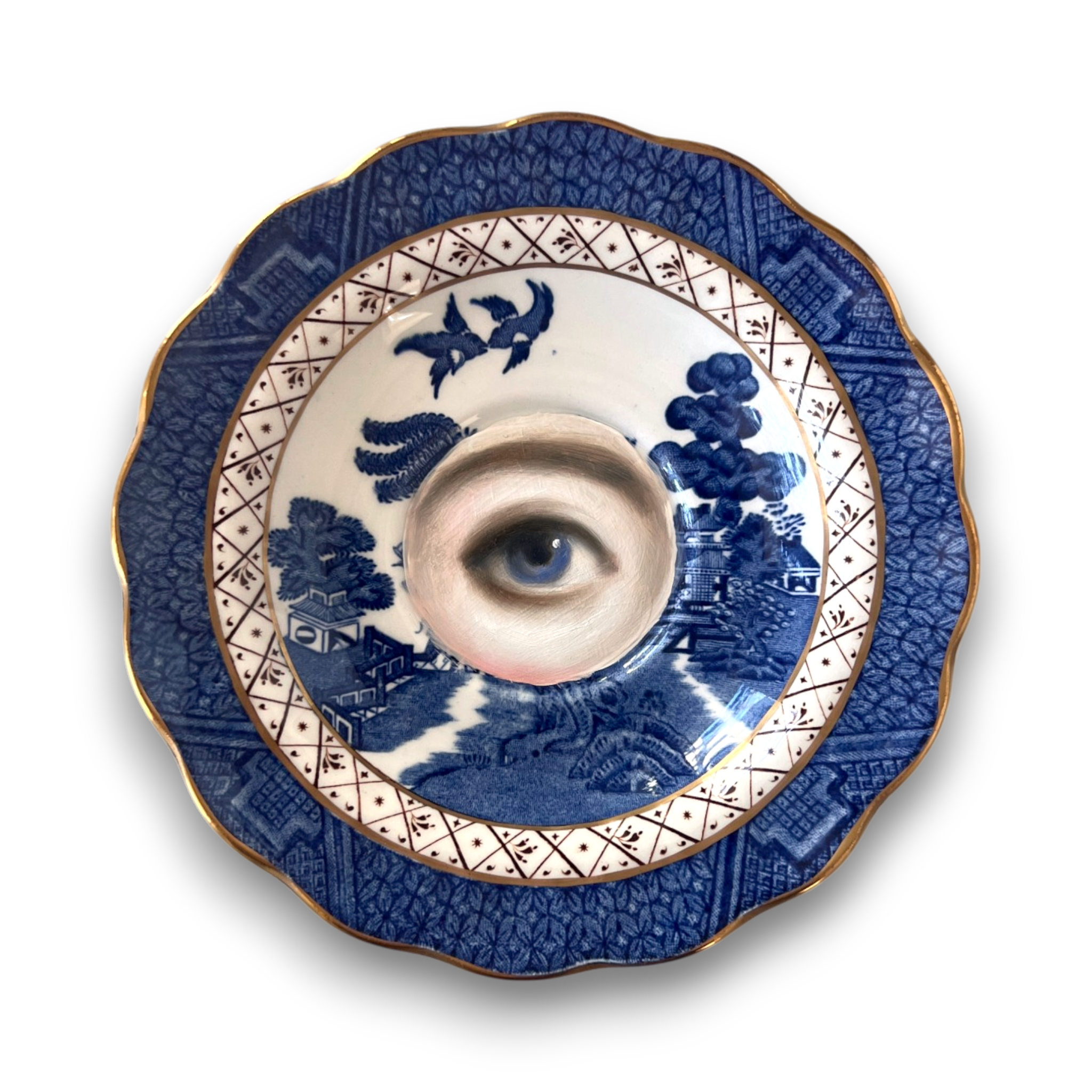 No. 3179 Lover's Eye Painting on an English Real Old Willow Plate